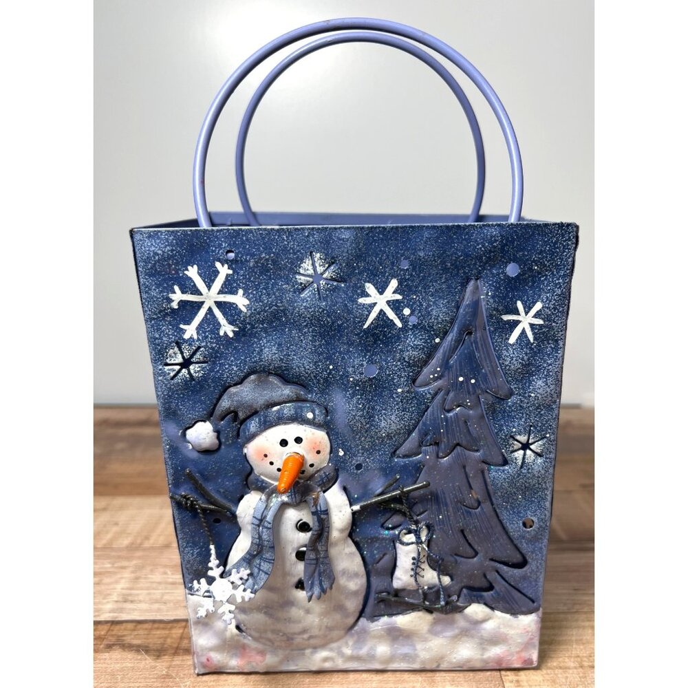Handcrafted Metal Snowman Candle Holder With Handle